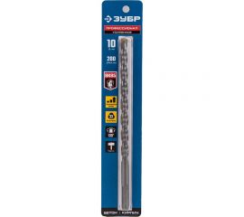 Сверло по бетону усиленное ЗУБР Профессионал 10х200 мм, 3-х гранный хвостовик 2916-200-10_z01 