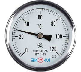 Биметаллический термометр ЭКО-М ЭКОМЕРА БТ-1-63, 0-120C, L=80 БТ-1-63-120С-L80 