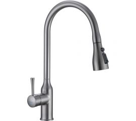 Смеситель для кухни SHEVANIK с выдвижной лейкой душем черный оружейная сталь S163T 