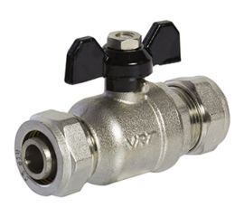 Кран шаровой для металлополимерной трубы VRT 16x16 цанга/цанга никель 528741 