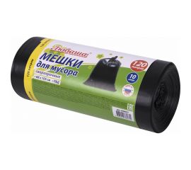 Мешки в рулоне для мусора 120 л, черные, 10 шт, ПВД, 55 мкм, 68x105 см ЛЮБАША 608097 
