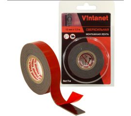 Монтажная сверхсильная клейкая двусторонняя лента Vintanet VN1146, цвет черный, 12 мм х 1,5 м VN11461215 