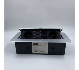 Выдвижная розетка Inrior выдвижной встраиваемый блок розеток, на 2 euro розетки, 2 rj45 и 2 usb-a+c, серый TORO-77-80 