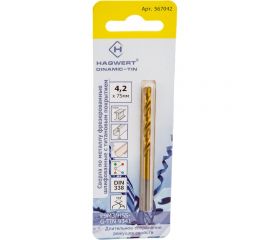Сверло по металлу фрезерованное Dinamic-TIN (4.2х75 мм; Р9М3) HAGWERT 567042 