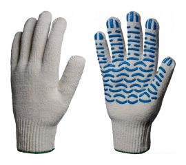 Перчатки Факел х/б, 10класс, ЛЮКС с ПВХ, волна, 51-53гр, 150текс, белые, 10 пар 87480535 