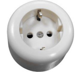 Круглая электророзетка Ливны-Электро РА 10-011 с заземляющим контактом, белая РА 1718 