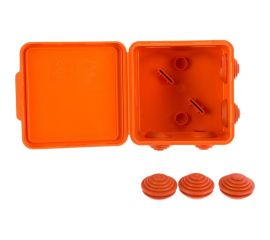 Распаечная коробка для открытой проводки Урал ПАК оранжевая 80х80х50мм с гермовводами, негорючая (НГ) КО-52012080-032-i 
