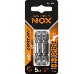 Набор бит двухсторонних (5 шт; Ph1xPh2, Pz1xPz2, Ph3xPz3, Sl3xSl4, Sl5xSl6; 50 мм; карта) NOX 336011 