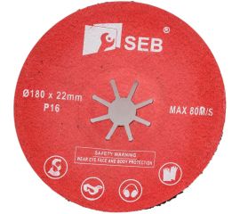 Диск шлифовальный фибровый полужесткий 180x22.2 мм, Р16 S.E.B. 508AK-180P16 