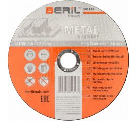 Круг отрезной по металлу 180x1.6x22.2 мм BERIL 501180 16559 