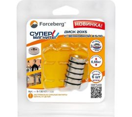 Неодимовый магнит-диск Forceberg 20x5 мм, с зенковкой 4.5/10, 6 шт. 9-1301017-006 