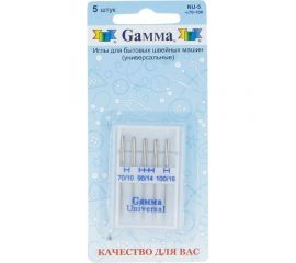 Иглы для бытовых швейных машин универсальные NU-5 №70-100 5 шт. Gamma 93310 