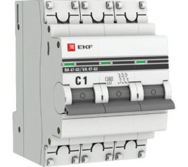 Автоматический выключатель EKF PROxima ВА 47-63 3P, 1А, 4,5kA, SQ mcb4763-3-01C-pro 
