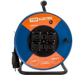 Силовой удлинитель TDM УХз16-004 металлическая катушка, А3, 4 места IP44/30м КГ 3х2,5 SQ1301-0170 