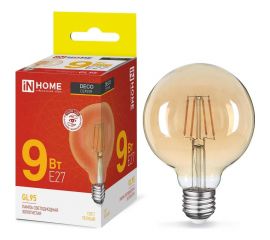 Светодиодная лампа IN HOME LED-GL-95-deco gold 9Вт 230В Е27 3000К 1040Лм золотистая 4690612036465 