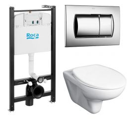 Подвесной унитаз+инсталляция+кнопка+сиденье Roca ПЭК Mateo 00000046309 893100010 