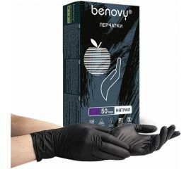Медицинские диагностические одноразовые перчатки BENOVY нитриловые, черные, р. S, 100 шт 24 546 