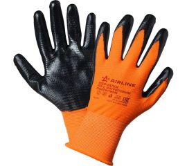 Полиэфирные перчатки с двухслойным нитриловым покрытием ладони Airline р.XL, оранжевый/черный AWG-L-03 
