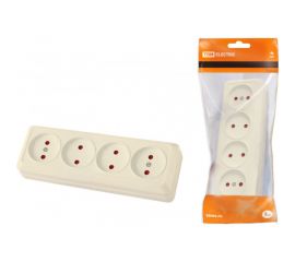 Горизонтальная 4-х местная розетка TDM 2П открытой установки IP20 10A с з/ш слоновая кость Ладога SQ1801-0229 