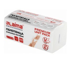 Бумажные полотенца LAIMA Premium Unit Pack 1 пачка, 200 листов, система H3, 2-слойные, 21x21.6 см, V-сложение 112140 