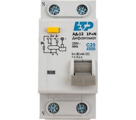 Дифференциальный автомат ETP 1P+N 25А тип АС 30 мА 4,5 кА 19014 