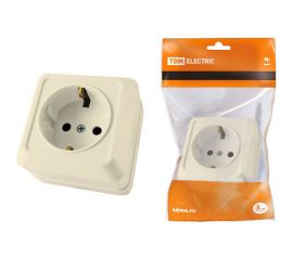 Розетка TDM 2П+3 открытой установки IP20 16А 250В (керамика) слоновая кость "Ладога" SQ1801-0211 