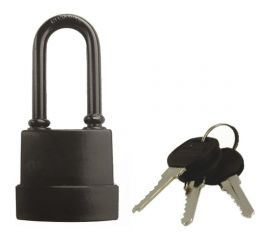 Навесной замок РемоКолор (влагостойкий; чугун в ПВХ; 3 ключа; цилиндровый механизм; 70x118x33 мм; удлиненная дужка) 70-0-998 