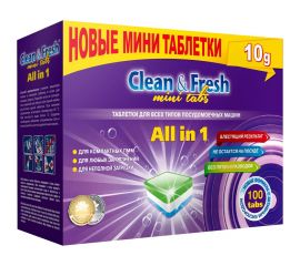 Таблетки для посудомоечных машин CLEANANDFRESH all in 1 mini tabs, 100 таблеток Cd13100m 