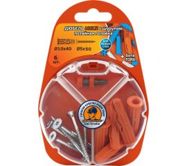 Дюбель ЕВРОПАРТНЕР MULTI plug 10x40 + шуруп MULTI универсальный, пот. головка, неполная резьба, ZN RB2 0142 