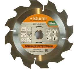Диск пильный (185x20/16 мм; 12 зубьев; крупный зуб) Sturm 9025-185-20/16-12 