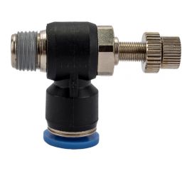 Фитинг-дроссель (пневмодроссель) угловой с наружной резьбой M1/8" SHPI SC 06-01 