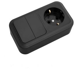 Блок Bylectrica 2 выключателя + розетка с заземляющим контактом ОУ, серия ПРАЛЕСКА, 2В-РЦ-529 черный 