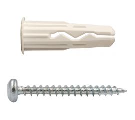 Универсальный нейлоновый дюбель ЕВРОПАРТНЕР белый, multi pro, 6x25 мм, шуруп multi, полукруг. голова, tx15, zn, 4x35 мм, бита tx, 30 шт. RB3 0135 