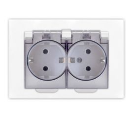 Двухместная розетка UNIVersal серия афина с/з с прозрачной крышкой, с/у, 16а, 220в, белая еврослот A0031 