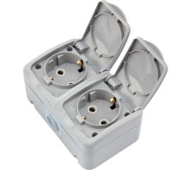 Двойная накладная розетка KRANZ горизонтальный блок с/з IP54 16А серая KR-78-0806 