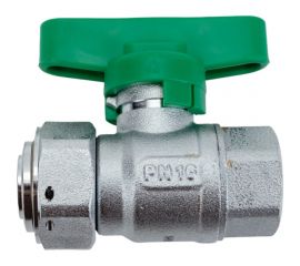 Шаровой кран FAR хром, с обратным клапаном, 1/2ВР - 3/4"" накидная гайка, бабочка, зеленый FS 3047 12VC 