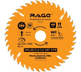 Диск пильный Universal 190 мм (7 1/2”), Z40, посадка 30+20/16 мм rage by VIRA 594233 