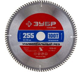 Диск пильный по алюминию ЗУБР Универсальный рез 255x32/30 мм, 100Т 36916-255-32-100_z01 