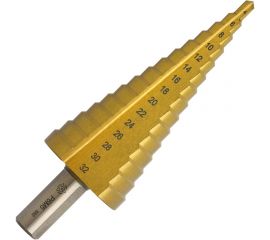 Сверло ступенчатое 4-32 мм, 15 ступеней, Р6М5 нитрид титан Волжский Инструмент 5038004 