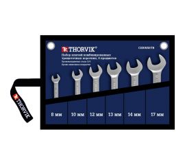 Набор комбинированных трещоточных ключей Thorvik CSRWS6TB короткие, в сумке, 8-17 мм, 6 пр. 53472 