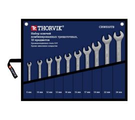 Набор комбинированных трещоточных ключей Thorvik CRWS10TB в сумке, 8-24 мм, 10 пр. 53468 