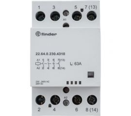Модульный контактор Finder 4НО, контакта 63А, = 230В AC/DC, - AgSnO2, 226402304310 