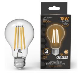 Лампа Gauss Filament А60 18W 1600lm 2700К Е27 LED 1/10/40 102902118 