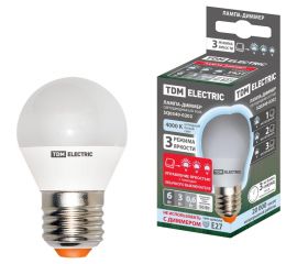 Светодиодная лампа TDM FG45-6 Вт-230 В-4000 К–E27 "Лампа-ДИММЕР" SQ0340-0202 