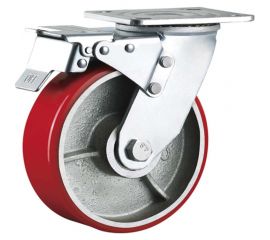 Большегрузное колесо с полиуретановой шинкой С-4102-DUS поворотное, с тормозом, г/п 1500 кг EURO-LIFT 00021782 