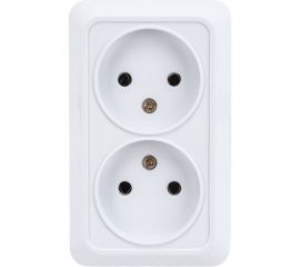 Розетка Intro Quadro двойная без заземления 2x2P, 16А-250В, IP20, открытая установка, Quadro, белый, Б0053792 