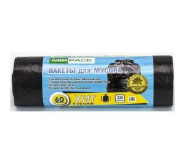 Мешки для мусора ХИТ (20 шт; 60х80 см; 60 л; 8 мкм; ПНД; черные) МирПак 4650056204042 