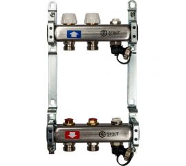 Коллектор из нержавеющей стали без расходомеров, с клапаном выпуска воздуха и сливом STOUT 2 выхода SMS-0932-000002 