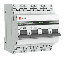 Автоматический выключатель EKF PROxima ВА 47-63 4P, 20А, 4,5kA, SQ mcb4763-4-20C-pro 