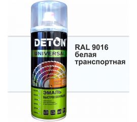 Эмаль DETON акриловая, быстросохнущая, белый транспортный, RAL 9016, аэрозоль 520 мл DTN-A07261 